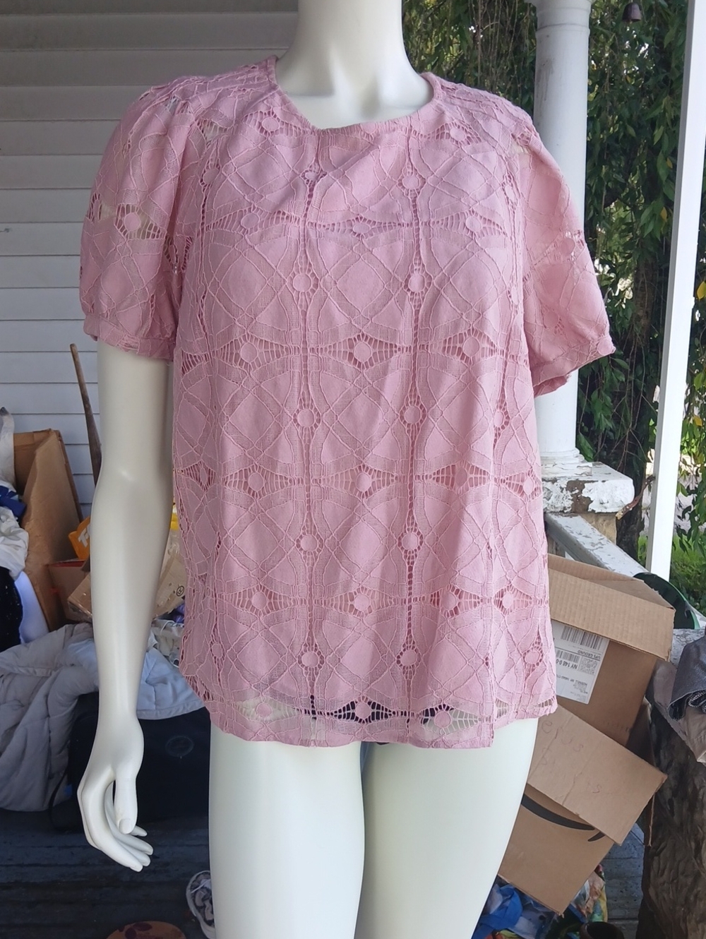 GUC Pale Sky Pink Lace Short-Sleeve Women’s Top
